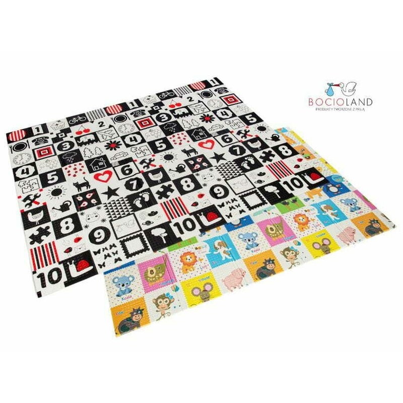 Bocioland - Covoras de joaca Happy Day, Pliabil, Protectie impotriva loviturilor, Dimensiune mare, 200 x 150 cm, Cu Imprimeu pe ambele parti, Potrivit pentru utlizare atat in interior, cat si in exterior
