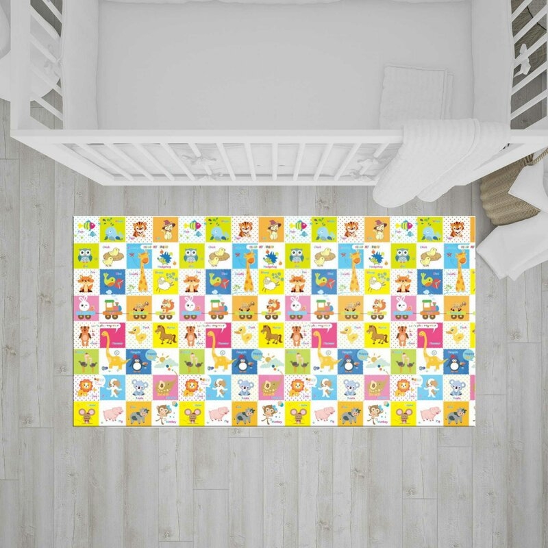 Bocioland - Covoras de joaca Happy Day, Pliabil, Protectie impotriva loviturilor, Dimensiune mare, 200 x 150 cm, Cu Imprimeu pe ambele parti, Potrivit pentru utlizare atat in interior, cat si in exterior