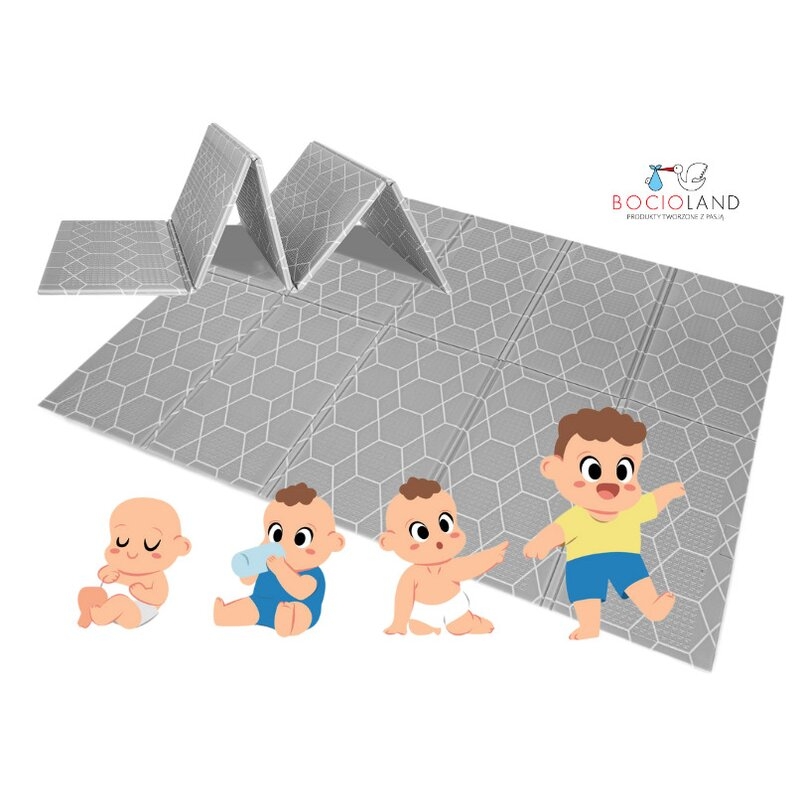 Bocioland - Covoras de joaca Honeycomb, Pliabil, Protectie impotriva loviturilor, Dimensiune mare, 200 x 150 cm, Cu Imprimeu pe ambele parti, Potrivit pentru utlizare atat in interior, cat si in exterior