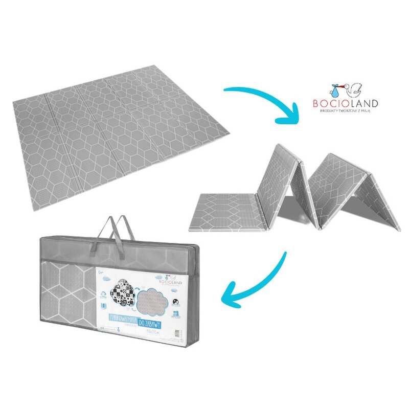 Bocioland - Covoras de joaca Honeycomb, Pliabil, Protectie impotriva loviturilor, Dimensiune mare, 200 x 150 cm, Cu Imprimeu pe ambele parti, Potrivit pentru utlizare atat in interior, cat si in exterior