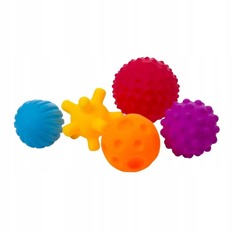 Bocioland - Set mingi senzoriale colorate, Pentru bebelusi, 5 piese