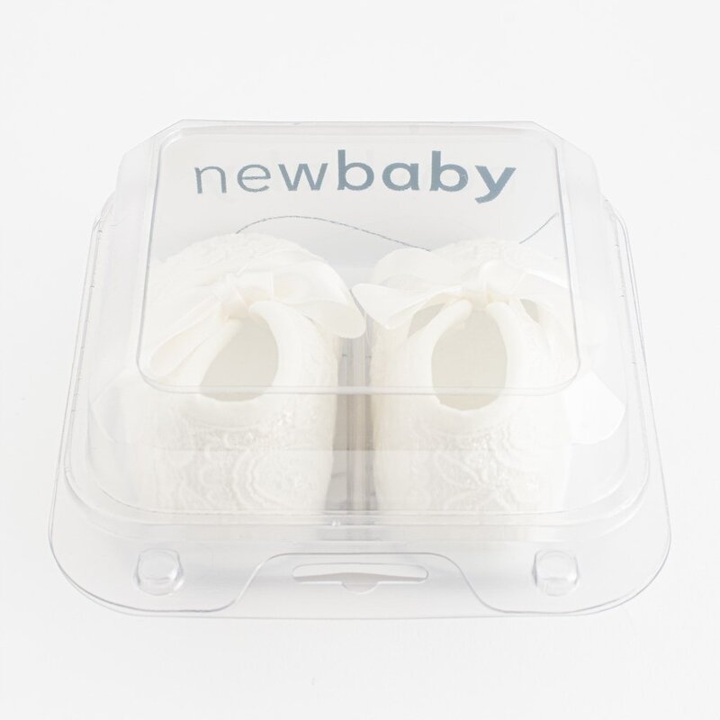 Botosei, New Baby, Cu fundita, Din dantela, 0-3 luni, Alb