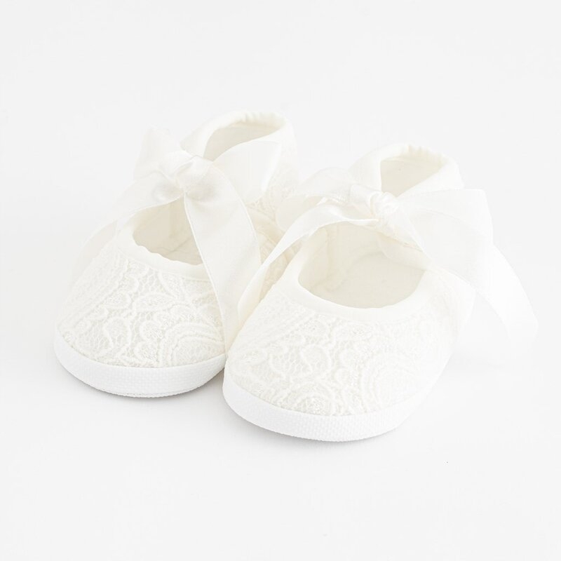 Botosei, New Baby, Cu fundita, Din dantela, 0-3 luni, Alb