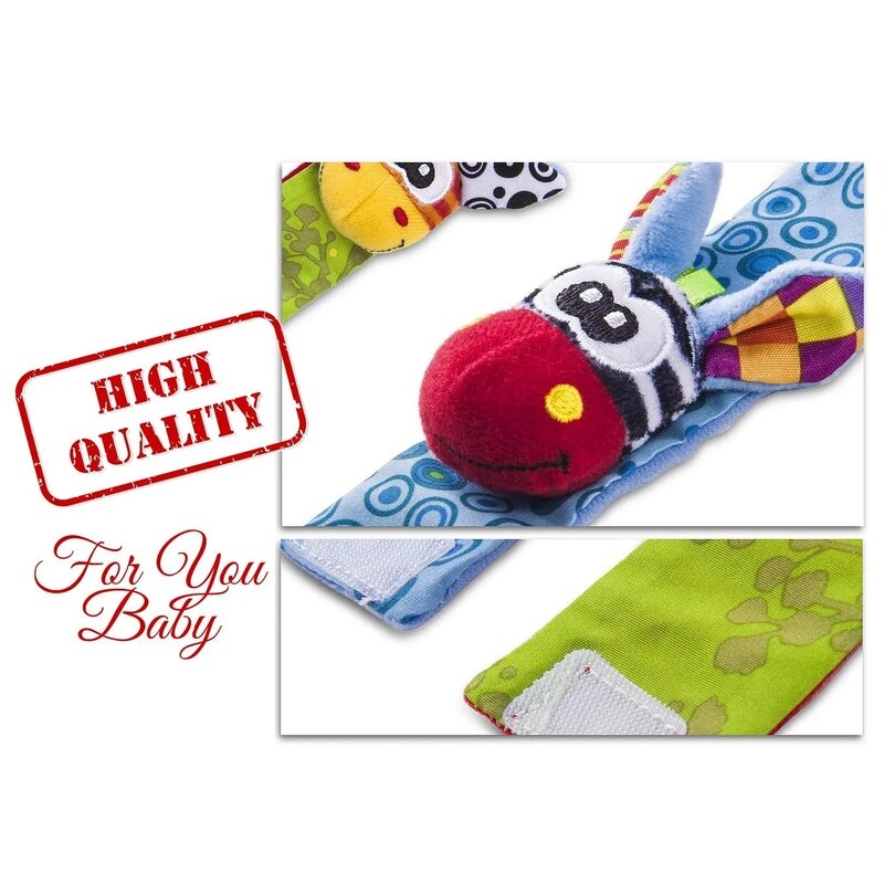 Botosei si bratari cu zornaitoare, Animalute dragute pentru bebelusi, Set 4 piese, 2 pentru maini si 2 pentru picioare, Jungle Wrist Rattle and Foot Finder, Playgro