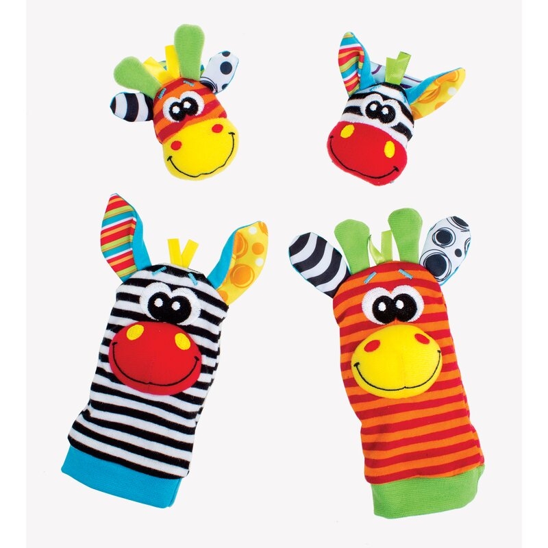 Botosei si bratari cu zornaitoare, Animalute dragute pentru bebelusi, Set 4 piese, 2 pentru maini si 2 pentru picioare, Jungle Wrist Rattle and Foot Finder, Playgro