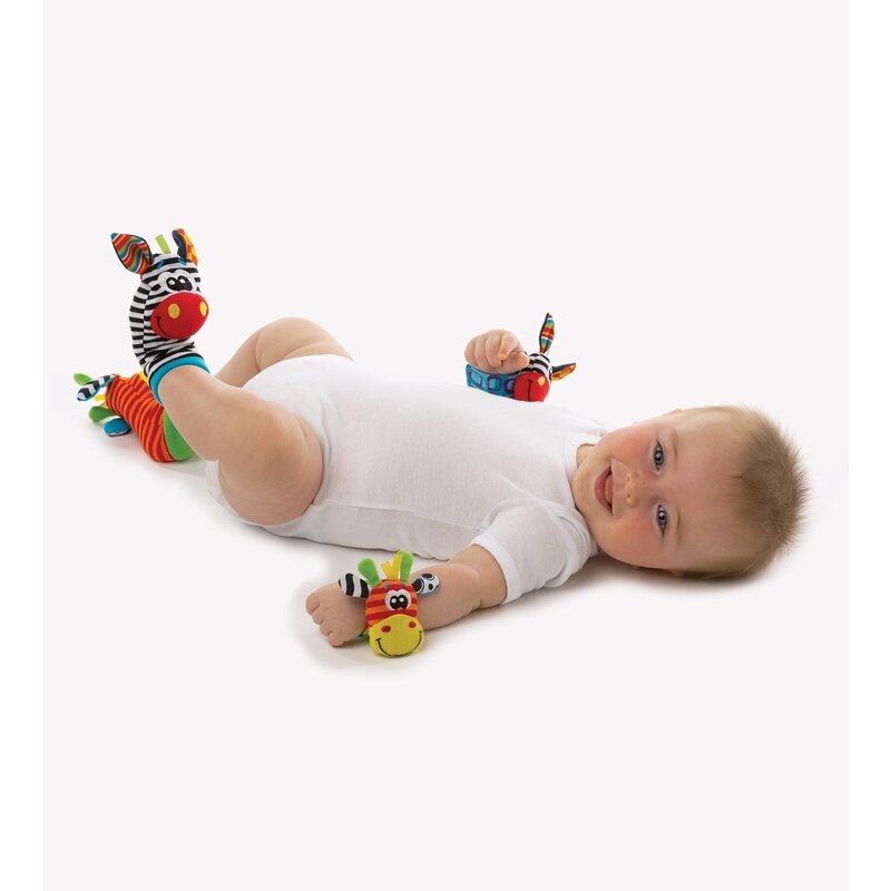 Botosei si bratari cu zornaitoare, Animalute dragute pentru bebelusi, Set 4 piese, 2 pentru maini si 2 pentru picioare, Jungle Wrist Rattle and Foot Finder, Playgro