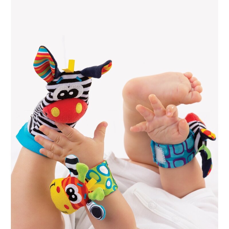 Botosei si bratari cu zornaitoare, Animalute dragute pentru bebelusi, Set 4 piese, 2 pentru maini si 2 pentru picioare, Jungle Wrist Rattle and Foot Finder, Playgro