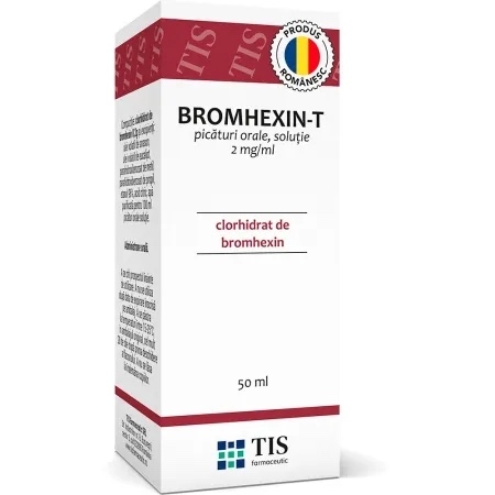 Bromhexin-T, 2 mg/ml picaturi orale solutie, 50 ml, Tis Farmaceutic Bromhexin-T, 2 mg/ml picaturi orale solutie, 50 ml, Tis Farmaceutic