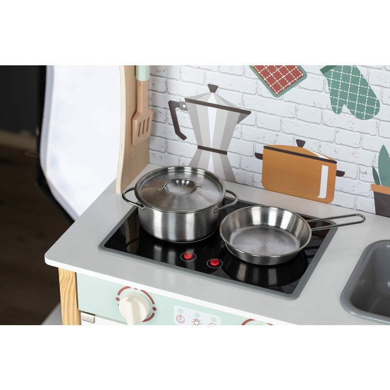 Bucatarie pentru copii, Mini Chef, Din lemn, Cu efecte de sunet si lumina, Cu accesorii, 70 x 30 x 104 cm, Free2Play
