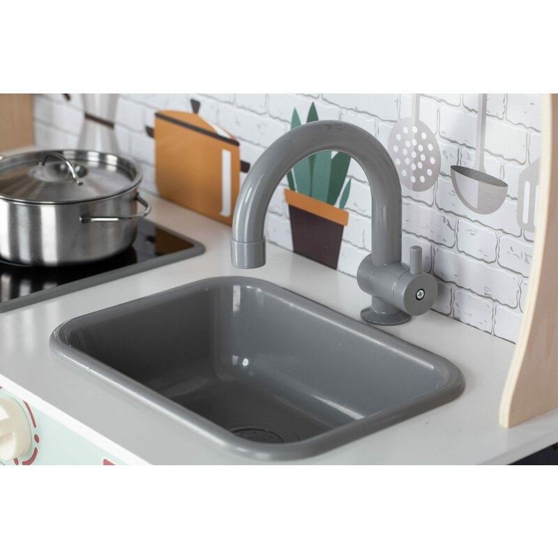 Bucatarie pentru copii, Mini Chef, Din lemn, Cu efecte de sunet si lumina, Cu accesorii, 70 x 30 x 104 cm, Free2Play