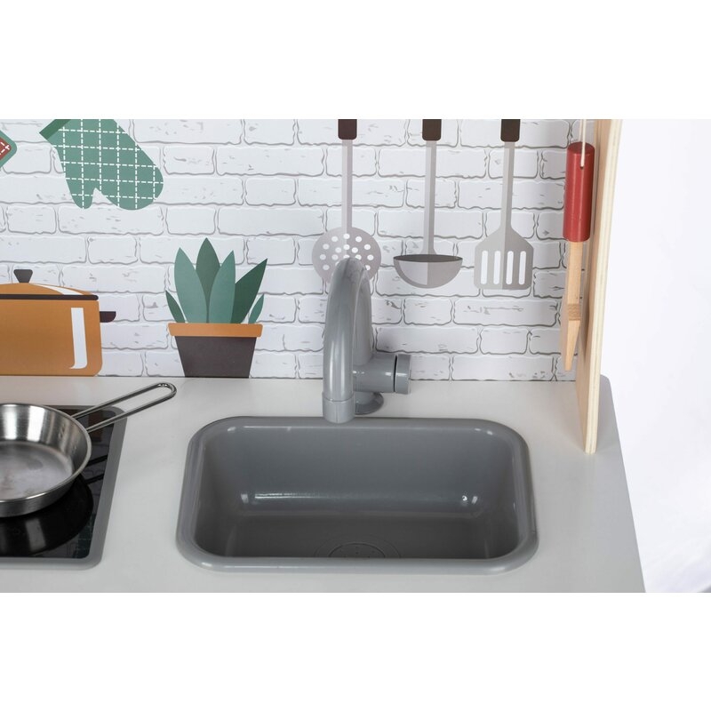 Bucatarie pentru copii, Mini Chef, Din lemn, Cu efecte de sunet si lumina, Cu accesorii, 70 x 30 x 104 cm, Free2Play