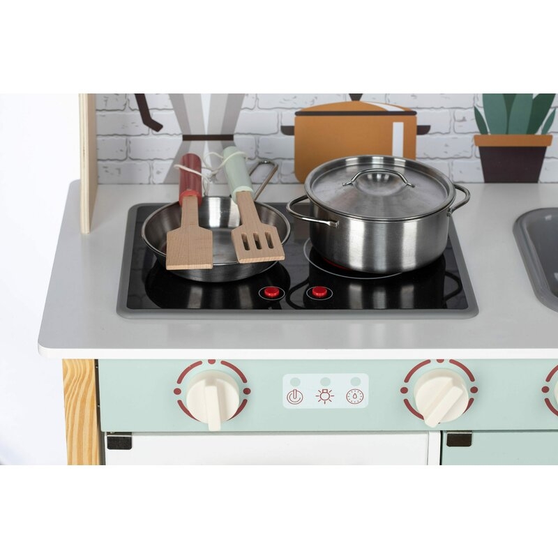 Bucatarie pentru copii, Mini Chef, Din lemn, Cu efecte de sunet si lumina, Cu accesorii, 70 x 30 x 104 cm, Free2Play