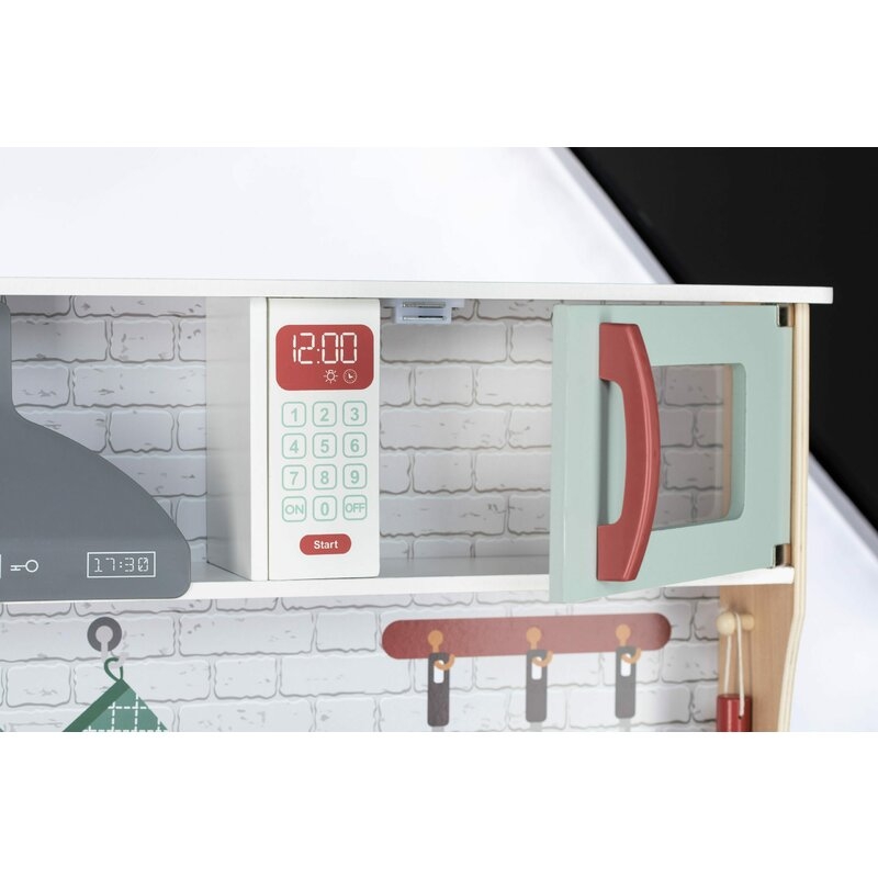 Bucatarie pentru copii, Mini Chef, Din lemn, Cu efecte de sunet si lumina, Cu accesorii, 70 x 30 x 104 cm, Free2Play