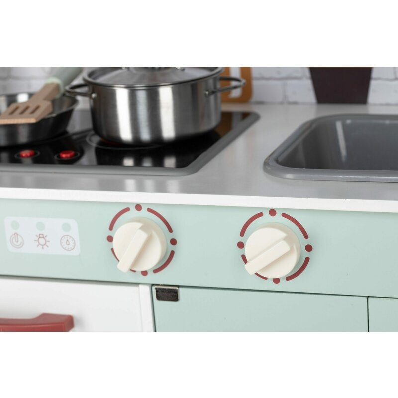 Bucatarie pentru copii, Mini Chef, Din lemn, Cu efecte de sunet si lumina, Cu accesorii, 70 x 30 x 104 cm, Free2Play