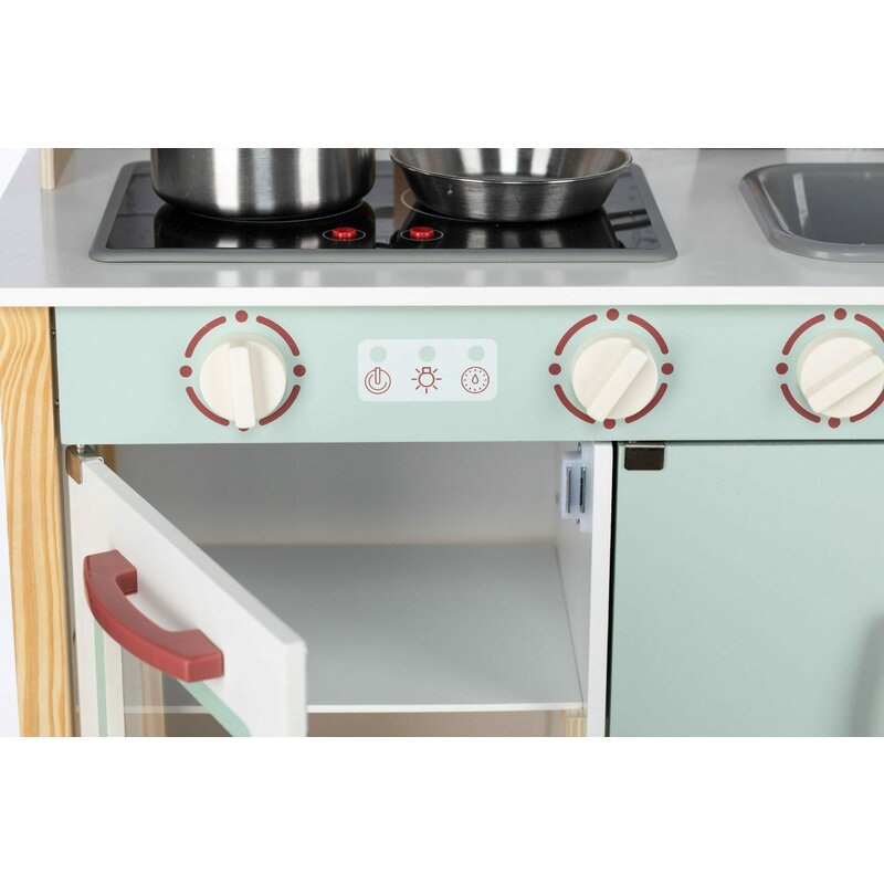 Bucatarie pentru copii, Mini Chef, Din lemn, Cu efecte de sunet si lumina, Cu accesorii, 70 x 30 x 104 cm, Free2Play