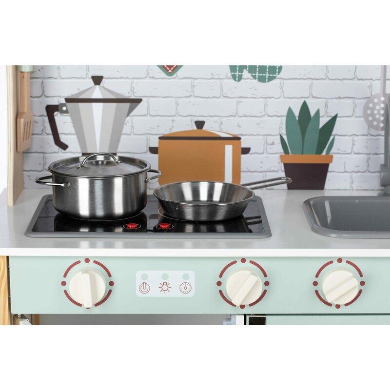 Bucatarie pentru copii, Mini Chef, Din lemn, Cu efecte de sunet si lumina, Cu accesorii, 70 x 30 x 104 cm, Free2Play