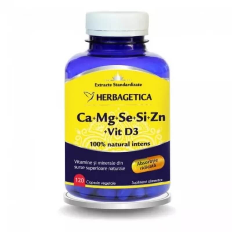 Ca+Mg+Se+Si+Zn Organice cu Vitamina D3, 120 capsule, Herbagetica