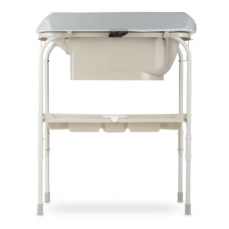 Cadita de baie cu suport, Jane, Flip, Cu 2 pozitii anatomice, Cu masuta de infasat, Cu tavita si compartimente pentru accesorii, Conform cu standardele europene EN 17072:2018EN 12221:2008+A1:2013, Iris