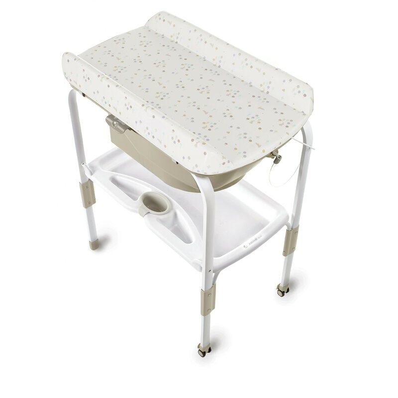 Cadita de baie cu suport, Jane, Flip, Cu 2 pozitii anatomice, Cu masuta de infasat, Cu tavita si compartimente pentru accesorii, Conform cu standardele europene EN 17072:2018EN 12221:2008+A1:2013, Iris