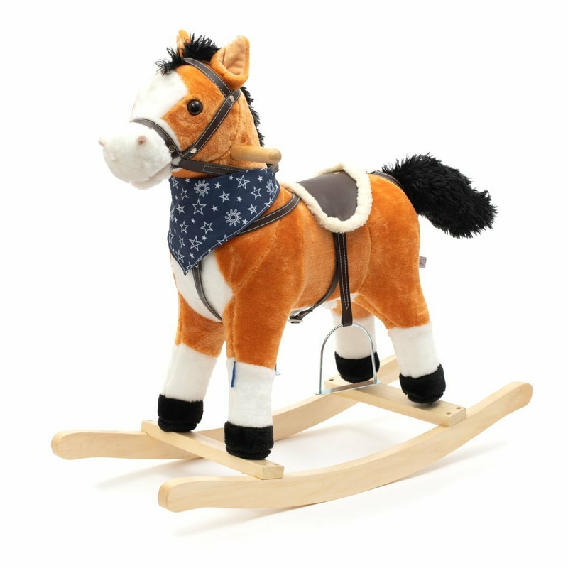 Calut balansoar din plus, Cu efecte de miscare a gurii si a cozii, Cu melodie de cowboy si efect de galop , Baby Mix, Maro Deschis