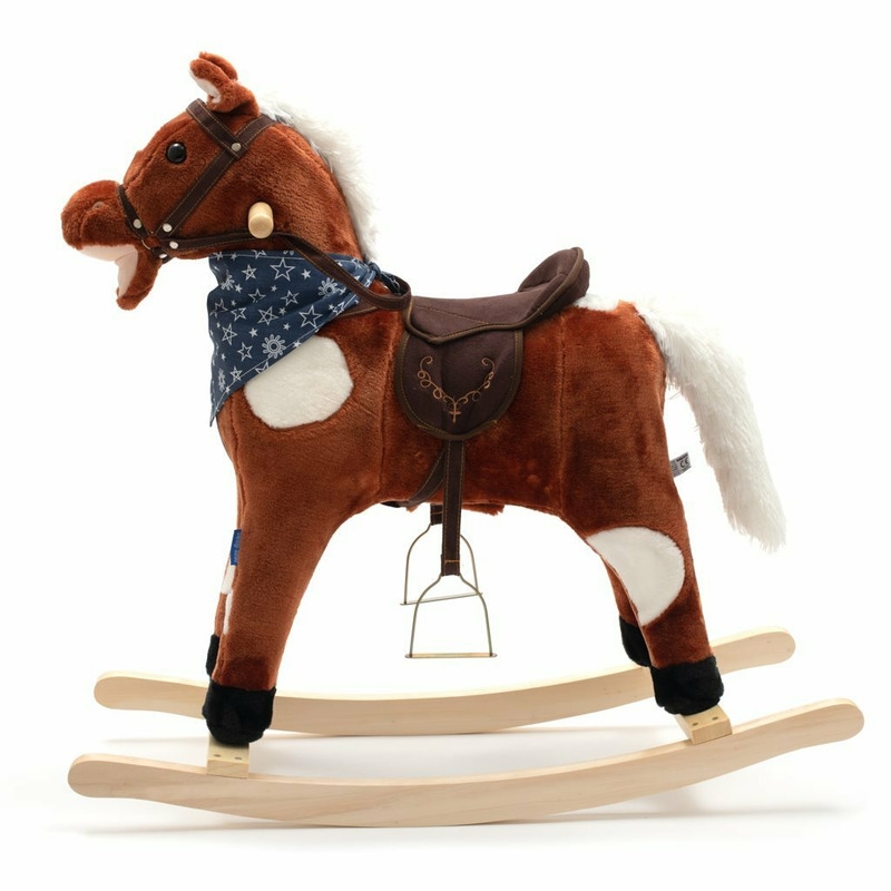 Calut balansoar din plus, Cu efecte de miscare a gurii si a cozii, Cu melodie de cowboy si efect de galop , Baby Mix, Maro Inchis