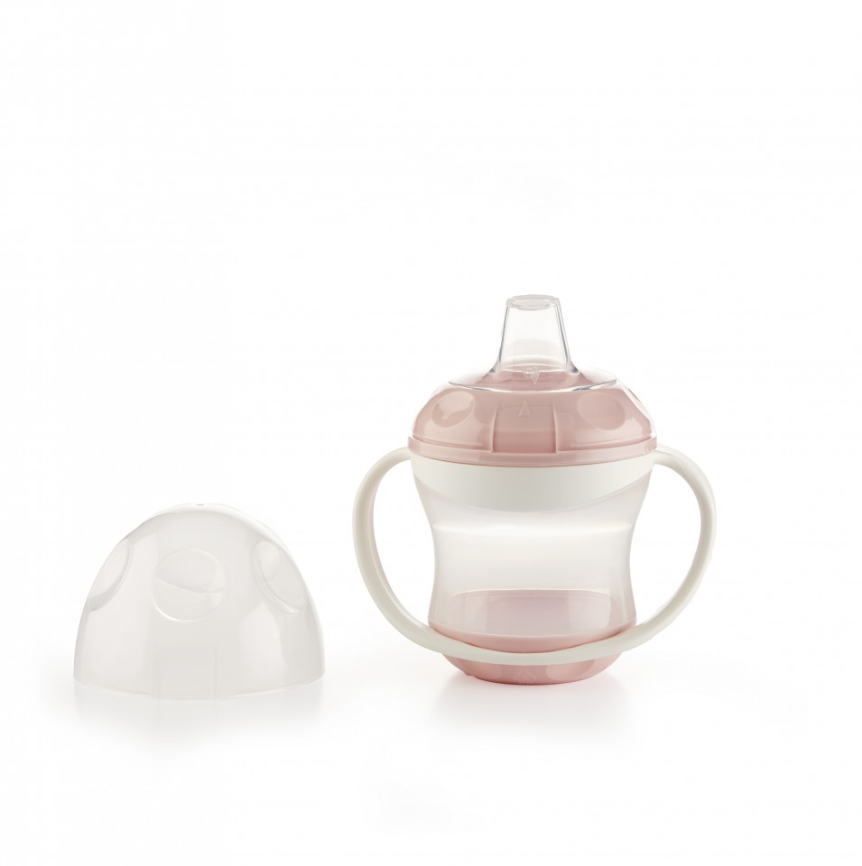 Cana anti-curgere cu capac si manere Powder pink