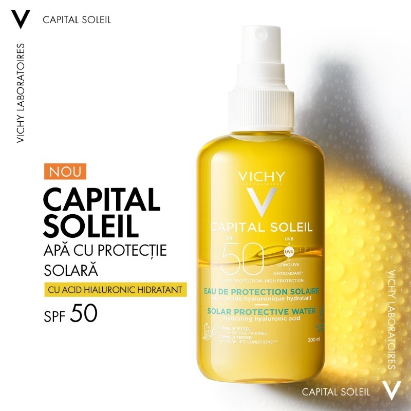 Capital Soleil apa cu protectie solara hidratanta SPF 50+, 200ml, Vichy