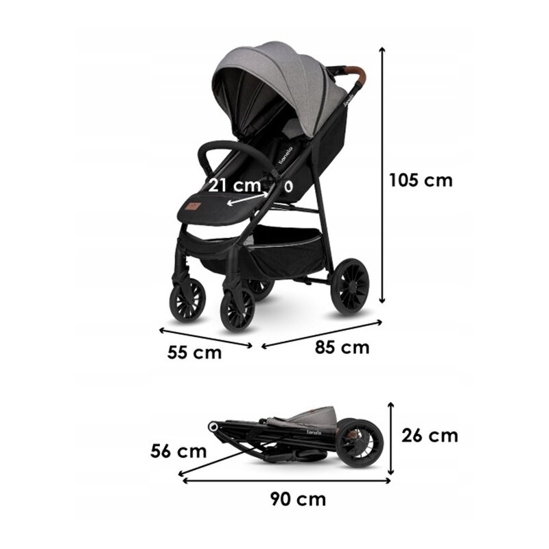 Lionelo - Carucior sport Zoey, De la nastere, Cu accesorii, Cadru din aluminiu, 0- 15 kg, Gri