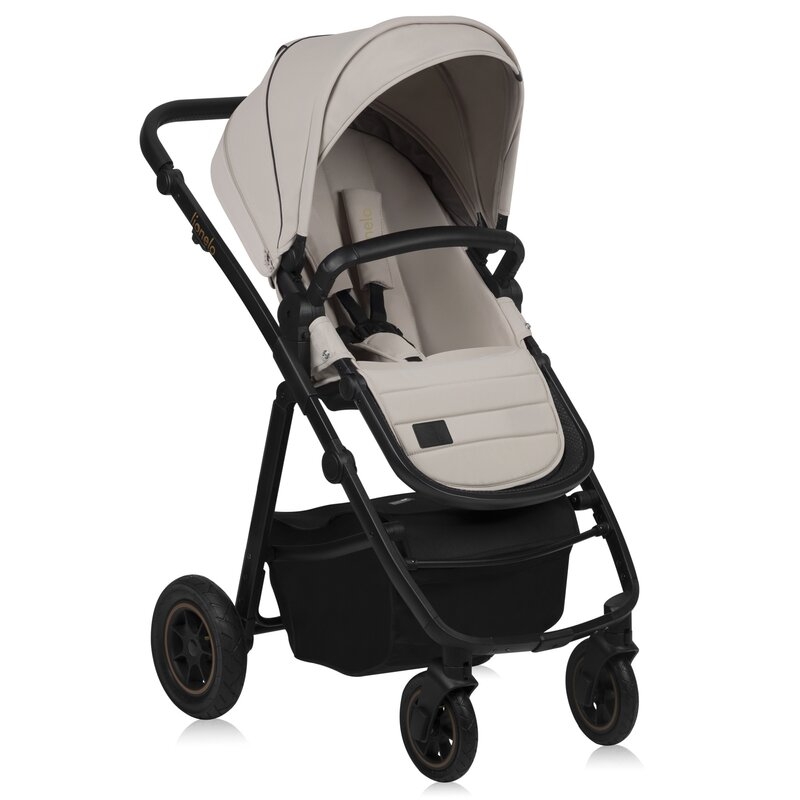 Carucior 2 in 1, Lionelo, Amber Plus, Cadru aluminiu, Cu landou intarit si salteluta moale, Reversibil, Maner ajustabil, Cu accesorii, Cu ventilatie panoramica 3D, Pana la 22 kg, EN1888-1, EN1888-2, EN1466, Bej