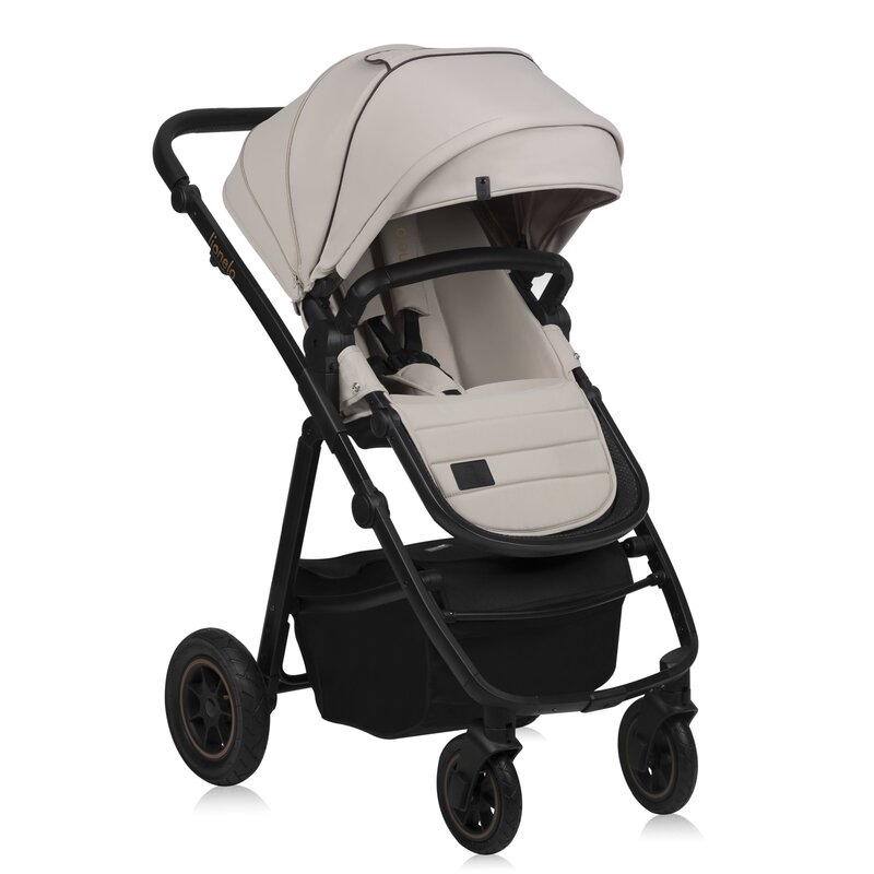 Carucior 2 in 1, Lionelo, Amber Plus, Cadru aluminiu, Cu landou intarit si salteluta moale, Reversibil, Maner ajustabil, Cu accesorii, Cu ventilatie panoramica 3D, Pana la 22 kg, EN1888-1, EN1888-2, EN1466, Bej