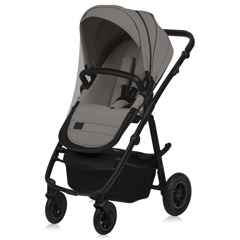 Carucior 2 in 1, Lionelo, Amber Plus, Cadru aluminiu, Cu landou intarit si salteluta moale, Reversibil, Maner ajustabil, Cu accesorii, Cu ventilatie panoramica 3D, Pana la 22 kg, EN1888-1, EN1888-2, EN1466, Bej