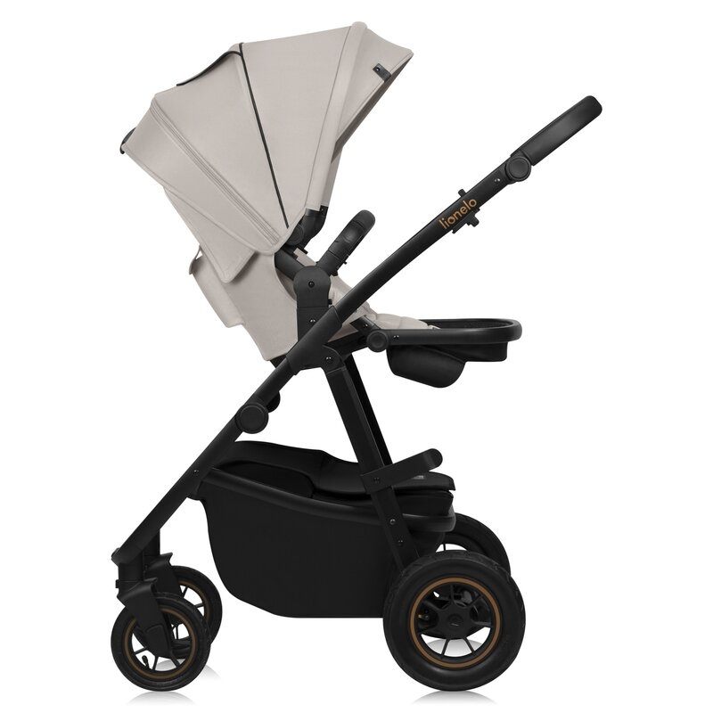 Carucior 2 in 1, Lionelo, Amber Plus, Cadru aluminiu, Cu landou intarit si salteluta moale, Reversibil, Maner ajustabil, Cu accesorii, Cu ventilatie panoramica 3D, Pana la 22 kg, EN1888-1, EN1888-2, EN1466, Bej