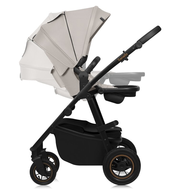 Carucior 2 in 1, Lionelo, Amber Plus, Cadru aluminiu, Cu landou intarit si salteluta moale, Reversibil, Maner ajustabil, Cu accesorii, Cu ventilatie panoramica 3D, Pana la 22 kg, EN1888-1, EN1888-2, EN1466, Bej
