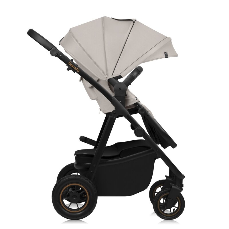 Carucior 2 in 1, Lionelo, Amber Plus, Cadru aluminiu, Cu landou intarit si salteluta moale, Reversibil, Maner ajustabil, Cu accesorii, Cu ventilatie panoramica 3D, Pana la 22 kg, EN1888-1, EN1888-2, EN1466, Bej