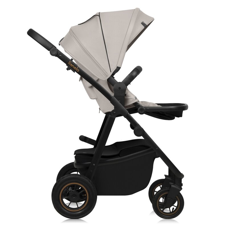 Carucior 2 in 1, Lionelo, Amber Plus, Cadru aluminiu, Cu landou intarit si salteluta moale, Reversibil, Maner ajustabil, Cu accesorii, Cu ventilatie panoramica 3D, Pana la 22 kg, EN1888-1, EN1888-2, EN1466, Bej