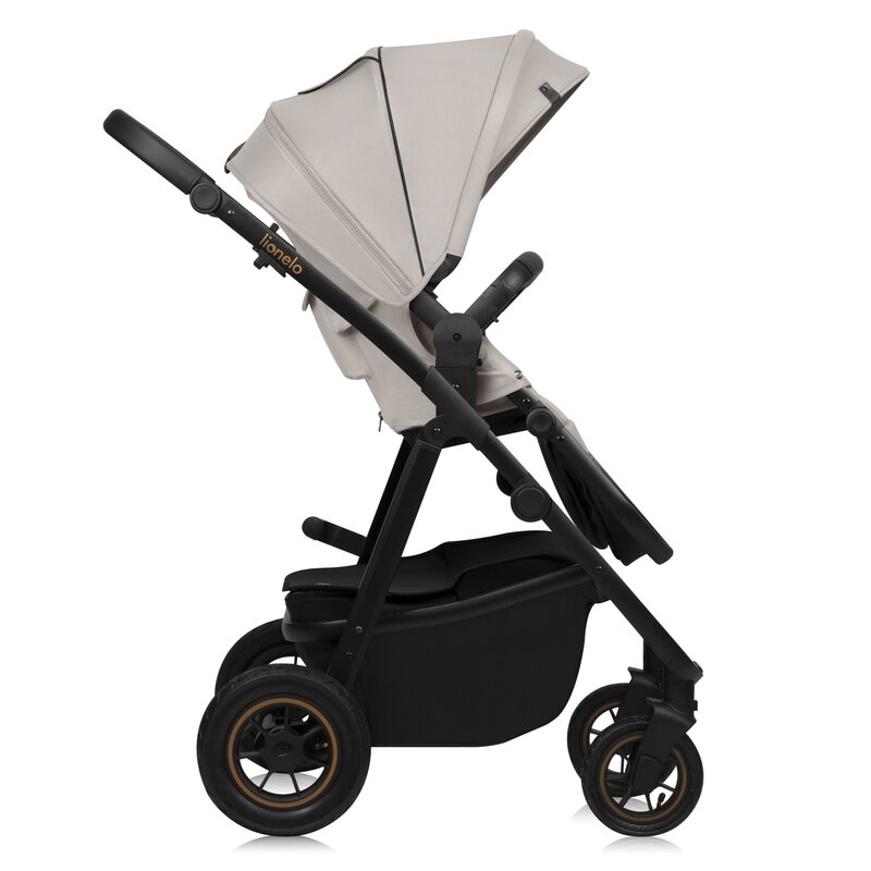 Carucior 2 in 1, Lionelo, Amber Plus, Cadru aluminiu, Cu landou intarit si salteluta moale, Reversibil, Maner ajustabil, Cu accesorii, Cu ventilatie panoramica 3D, Pana la 22 kg, EN1888-1, EN1888-2, EN1466, Bej