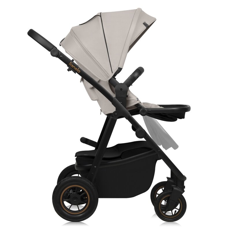 Carucior 2 in 1, Lionelo, Amber Plus, Cadru aluminiu, Cu landou intarit si salteluta moale, Reversibil, Maner ajustabil, Cu accesorii, Cu ventilatie panoramica 3D, Pana la 22 kg, EN1888-1, EN1888-2, EN1466, Bej