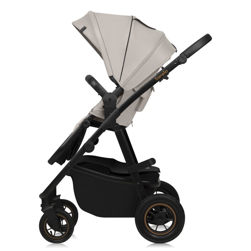 Carucior 2 in 1, Lionelo, Amber Plus, Cadru aluminiu, Cu landou intarit si salteluta moale, Reversibil, Maner ajustabil, Cu accesorii, Cu ventilatie panoramica 3D, Pana la 22 kg, EN1888-1, EN1888-2, EN1466, Bej