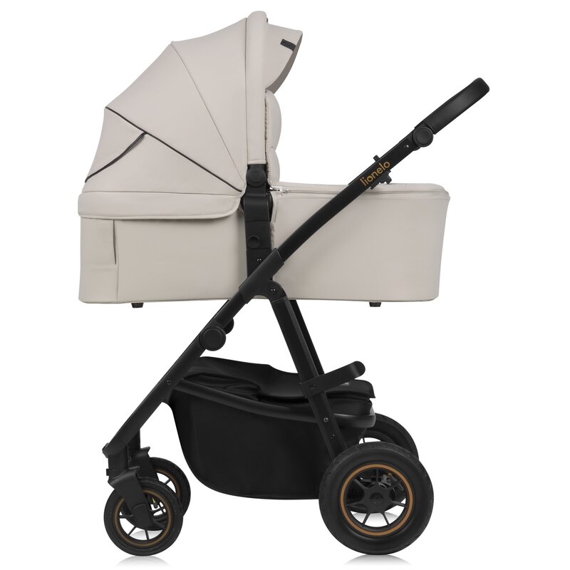 Carucior 2 in 1, Lionelo, Amber Plus, Cadru aluminiu, Cu landou intarit si salteluta moale, Reversibil, Maner ajustabil, Cu accesorii, Cu ventilatie panoramica 3D, Pana la 22 kg, EN1888-1, EN1888-2, EN1466, Bej