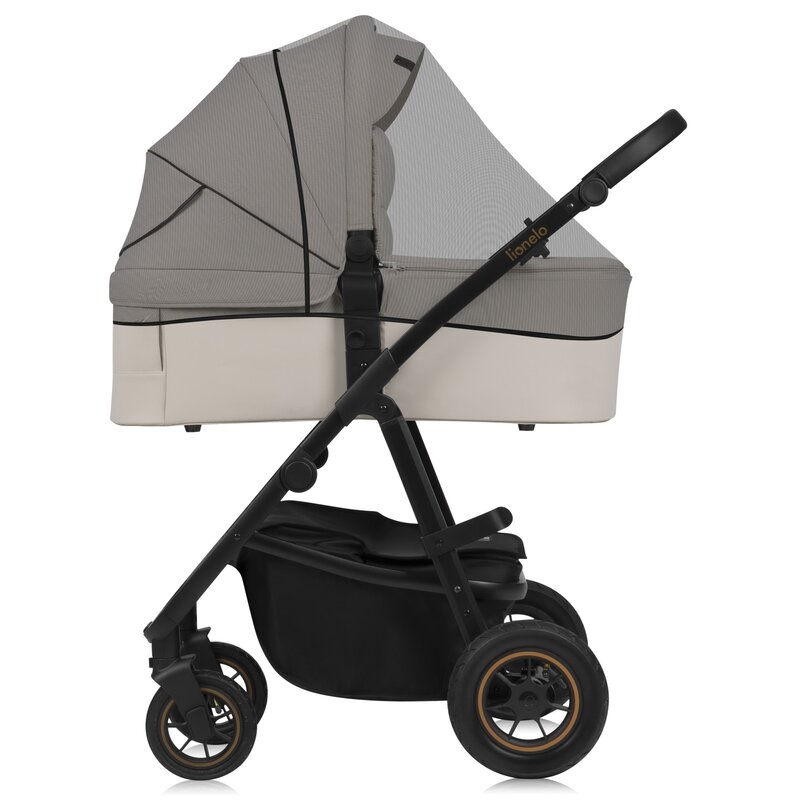 Carucior 2 in 1, Lionelo, Amber Plus, Cadru aluminiu, Cu landou intarit si salteluta moale, Reversibil, Maner ajustabil, Cu accesorii, Cu ventilatie panoramica 3D, Pana la 22 kg, EN1888-1, EN1888-2, EN1466, Bej