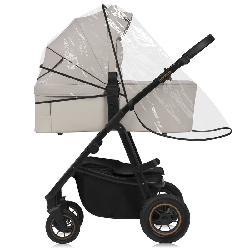 Carucior 2 in 1, Lionelo, Amber Plus, Cadru aluminiu, Cu landou intarit si salteluta moale, Reversibil, Maner ajustabil, Cu accesorii, Cu ventilatie panoramica 3D, Pana la 22 kg, EN1888-1, EN1888-2, EN1466, Bej