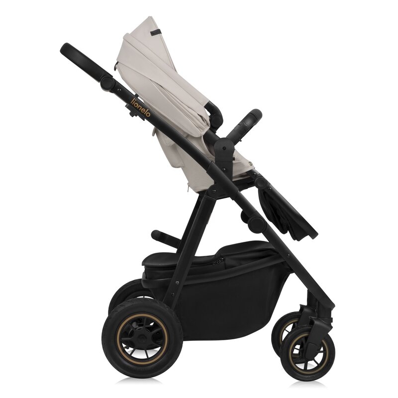 Carucior 2 in 1, Lionelo, Amber Plus, Cadru aluminiu, Cu landou intarit si salteluta moale, Reversibil, Maner ajustabil, Cu accesorii, Cu ventilatie panoramica 3D, Pana la 22 kg, EN1888-1, EN1888-2, EN1466, Bej