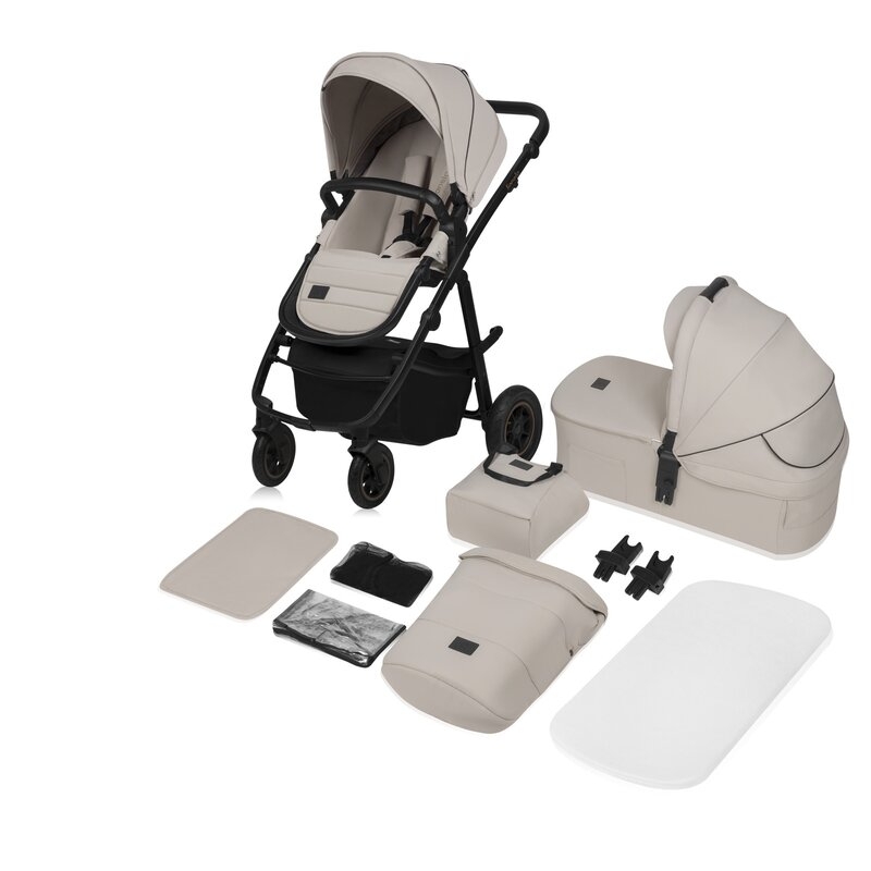 Carucior 2 in 1, Lionelo, Amber Plus, Cadru aluminiu, Cu landou intarit si salteluta moale, Reversibil, Maner ajustabil, Cu accesorii, Cu ventilatie panoramica 3D, Pana la 22 kg, EN1888-1, EN1888-2, EN1466, Bej