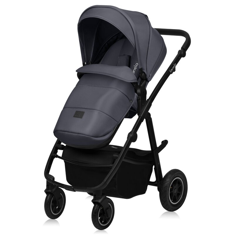 Carucior 2 in 1, Lionelo, Amber Plus, Cadru aluminiu, Cu landou intarit si salteluta moale, Reversibil, Maner ajustabil, Cu accesorii, Cu ventilatie panoramica 3D, Pana la 22 kg, EN1888-1, EN1888-2, EN1466, Gri inchis