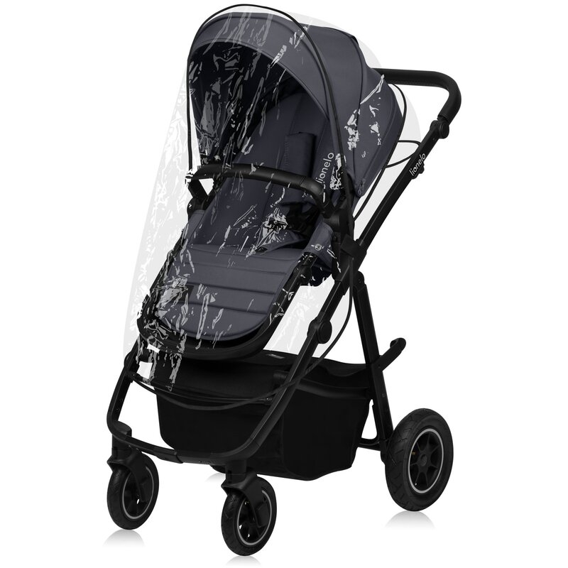 Carucior 2 in 1, Lionelo, Amber Plus, Cadru aluminiu, Cu landou intarit si salteluta moale, Reversibil, Maner ajustabil, Cu accesorii, Cu ventilatie panoramica 3D, Pana la 22 kg, EN1888-1, EN1888-2, EN1466, Gri inchis
