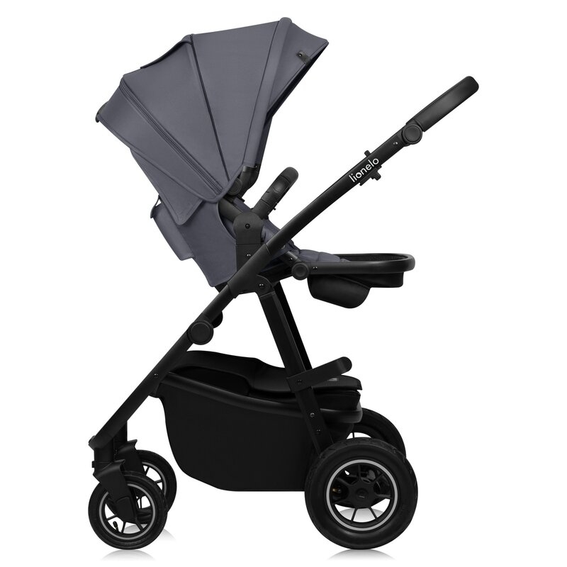 Carucior 2 in 1, Lionelo, Amber Plus, Cadru aluminiu, Cu landou intarit si salteluta moale, Reversibil, Maner ajustabil, Cu accesorii, Cu ventilatie panoramica 3D, Pana la 22 kg, EN1888-1, EN1888-2, EN1466, Gri inchis