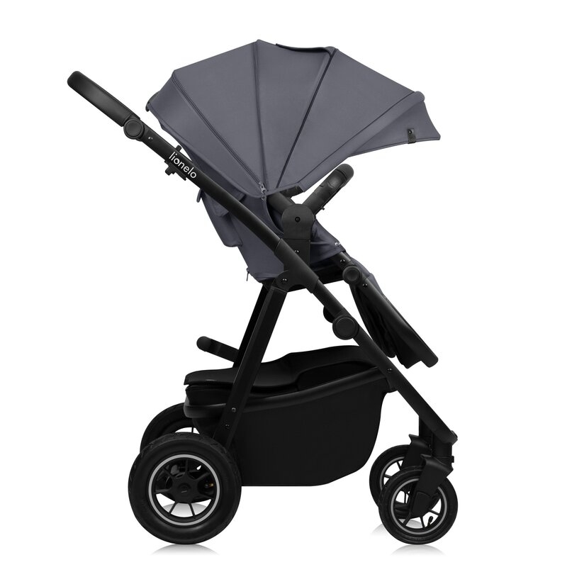 Carucior 2 in 1, Lionelo, Amber Plus, Cadru aluminiu, Cu landou intarit si salteluta moale, Reversibil, Maner ajustabil, Cu accesorii, Cu ventilatie panoramica 3D, Pana la 22 kg, EN1888-1, EN1888-2, EN1466, Gri inchis