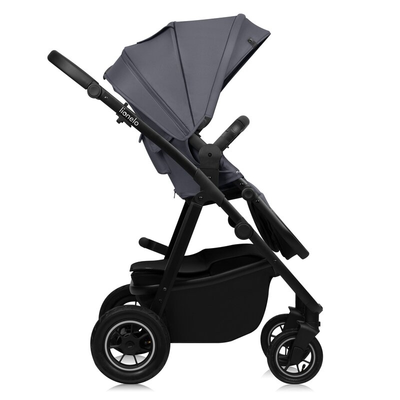 Carucior 2 in 1, Lionelo, Amber Plus, Cadru aluminiu, Cu landou intarit si salteluta moale, Reversibil, Maner ajustabil, Cu accesorii, Cu ventilatie panoramica 3D, Pana la 22 kg, EN1888-1, EN1888-2, EN1466, Gri inchis
