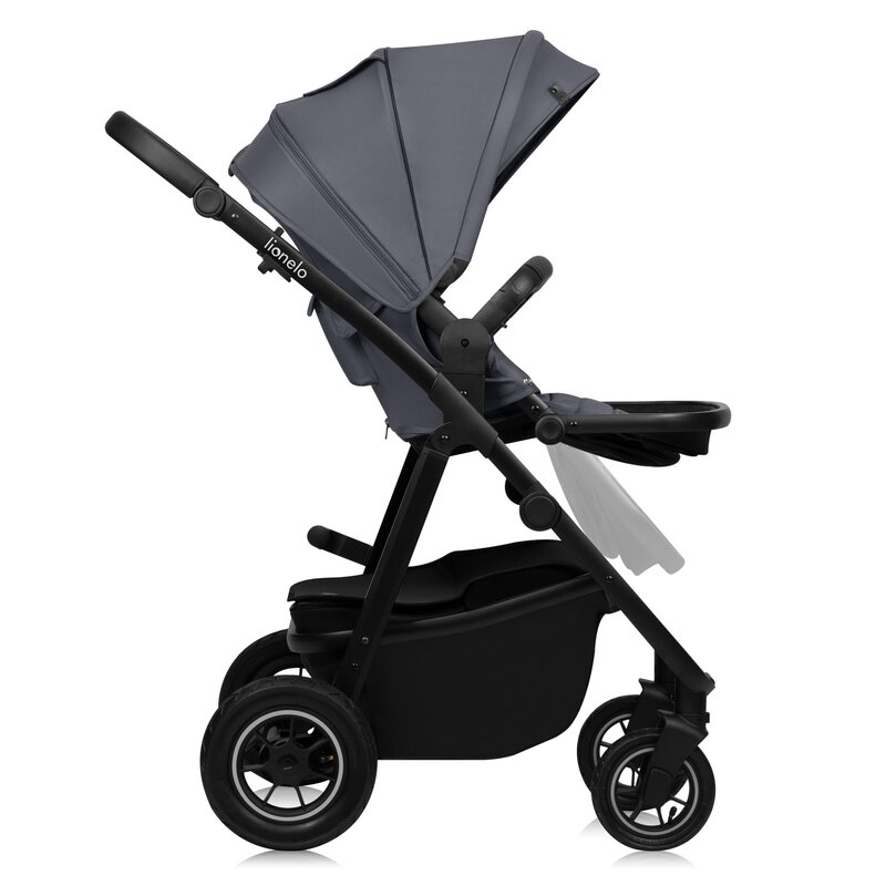Carucior 2 in 1, Lionelo, Amber Plus, Cadru aluminiu, Cu landou intarit si salteluta moale, Reversibil, Maner ajustabil, Cu accesorii, Cu ventilatie panoramica 3D, Pana la 22 kg, EN1888-1, EN1888-2, EN1466, Gri inchis