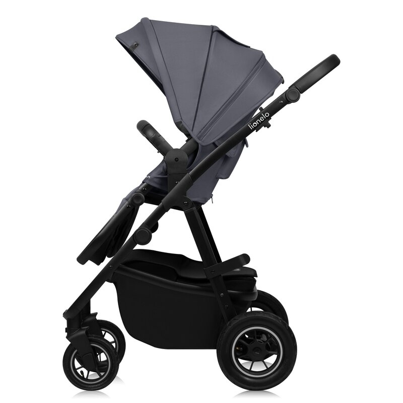 Carucior 2 in 1, Lionelo, Amber Plus, Cadru aluminiu, Cu landou intarit si salteluta moale, Reversibil, Maner ajustabil, Cu accesorii, Cu ventilatie panoramica 3D, Pana la 22 kg, EN1888-1, EN1888-2, EN1466, Gri inchis